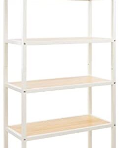 Displays2go 5-Tier Home or Retail Shelving Unit, Wrought Iron Frame, Open Back, Triangle Top Design - Ivory