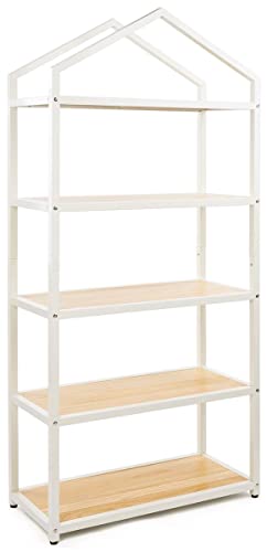 Displays2go 5-Tier Home or Retail Shelving Unit, Wrought Iron Frame, Open Back, Triangle Top Design - Ivory