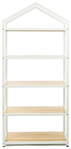 Displays2go 5-Tier Home or Retail Shelving Unit, Wrought Iron Frame, Open Back, Triangle Top Design - Ivory