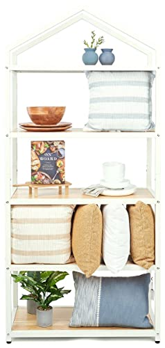 Displays2go 5-Tier Home or Retail Shelving Unit, Wrought Iron Frame, Open Back, Triangle Top Design - Ivory