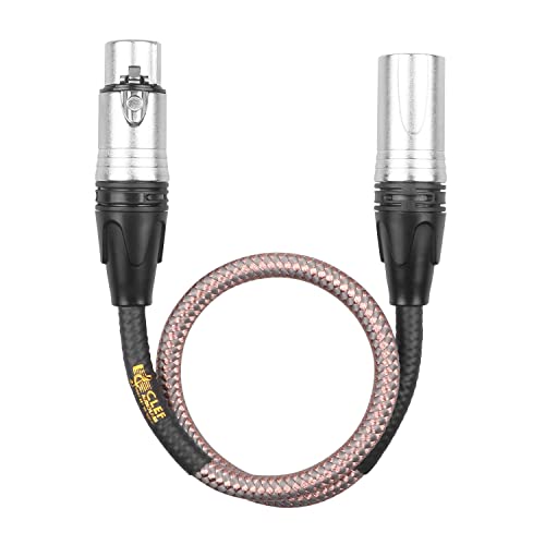 Clef Audio Labs XLR Cable - 1 Foot mic Cord, Male to Female Connections for Microphone and Audio Interface, Gray/Copper Braided Flexible Jacket, Silver Zinc Alloy Shell, Gold Plated 3-Pin Connectors