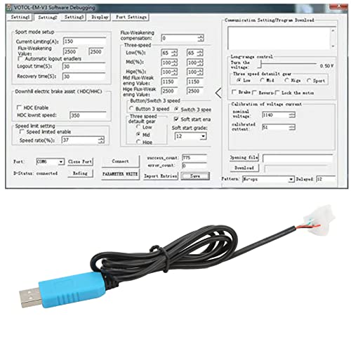 Kadimendium Electric Motorcycle USB Cable, Easy Operation Reliable High Accuracy Sensitive VOTOL Controller USB Cable for Motorbike