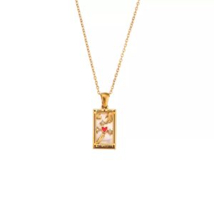 AYNN 18k Gold Plated 316L Stainless Steel Square Colorful Enamel Tarot Cards Pendant Necklace Jewelry Hypoallergenic (Lovers)