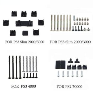 Replacement Console Screws with Rubber Foot Cover Set for PS2 PS3 Slim 2000 3000 4000 70000 Console Screw Kit Repair Parts (A)