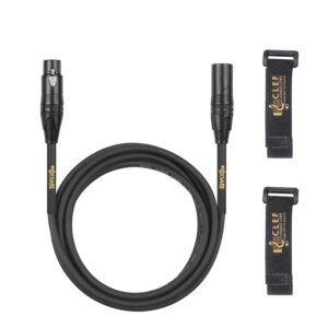 clef audio labs microphone cable, 2-feet, xlr male to xlr female, black, zinc alloy shell, pvc jacket, gold plated 3-pin connectors for microphone and audio interface