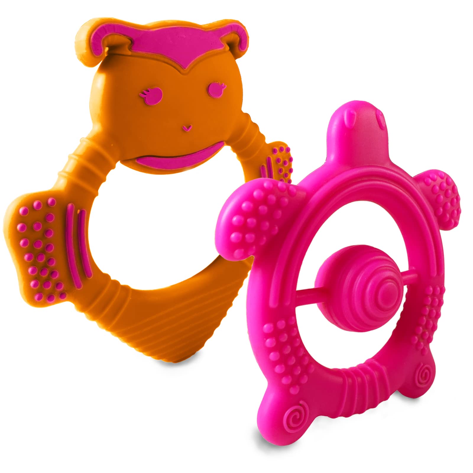 Baby Teething Toys for Newborn, Infants 0-6 Months Silicone Teethers for Babies 6-12 Months BPA Free (Bee - Pink & Orange)