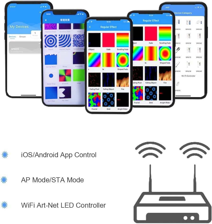 TOPXCDZ SP801E WiFi Art-Net Magic LED Controller LED Matrix Panel Module WS2812B WS2811 Light Strip Wireless Control iOS Android DC5-24V