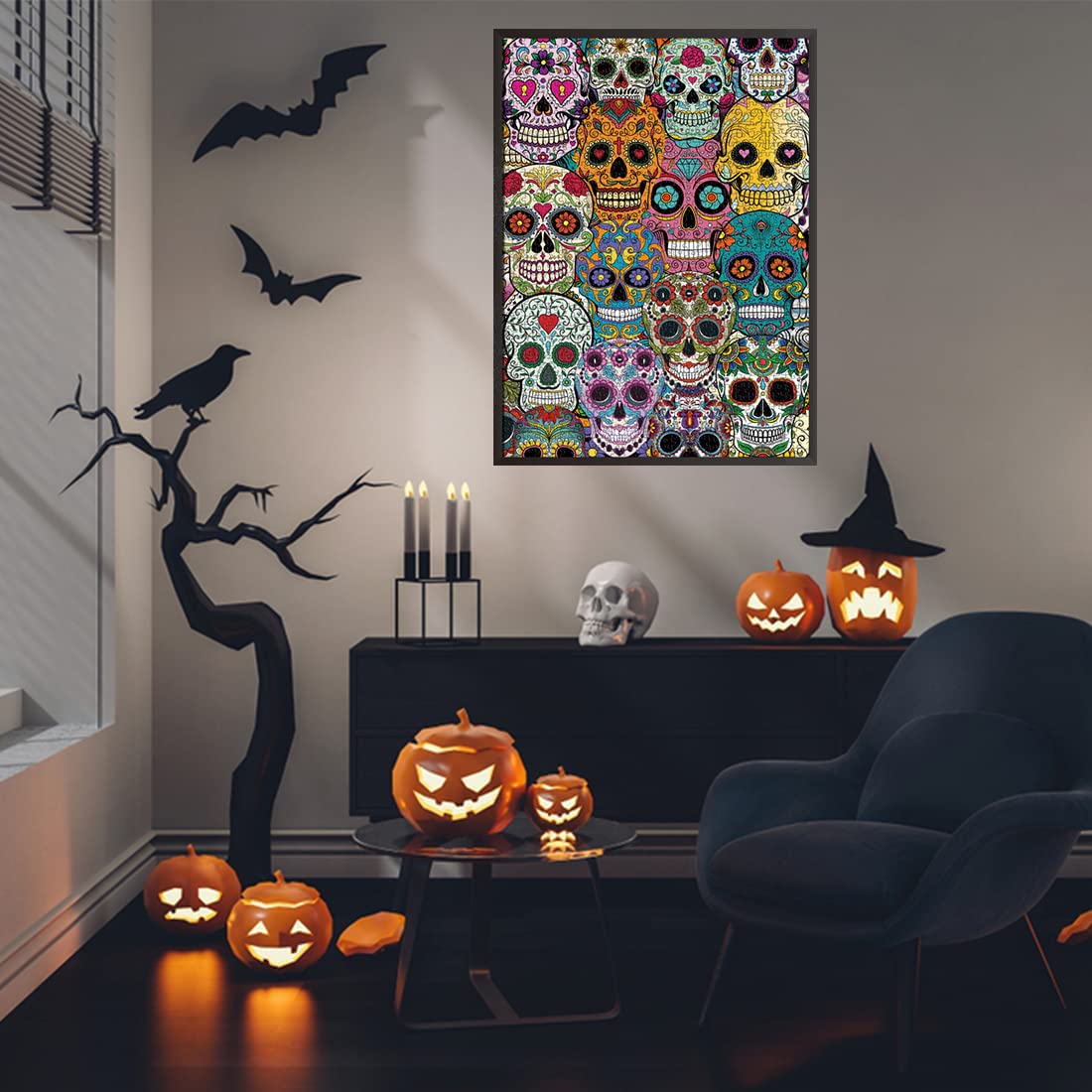 Day of The Dead Sugar Skull Puzzles for Adults 1000 Pieces, Halloween Horror Skeleton Puzzle of Mexican Sugar Skulls Poster, Dia De Los Muertos Jigsaw Puzzle Grateful Dead as Skull Decor