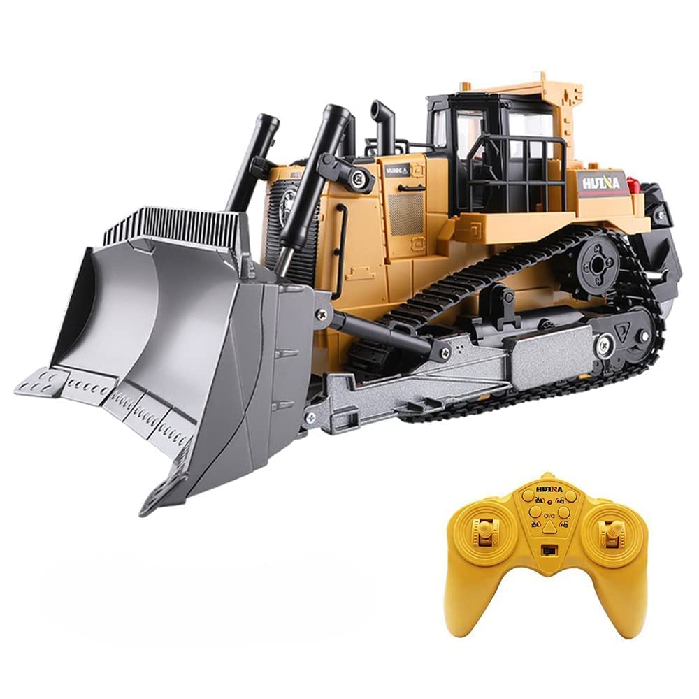 1/16 Scale 2.4Ghz Remote Control Bulldozer RC Bulldozer Toy 9 Channel RC Front Loader Tractor for Kids Adults, Full Functional RC Construction Vehicles Truck Toys Gift with Light and Sound