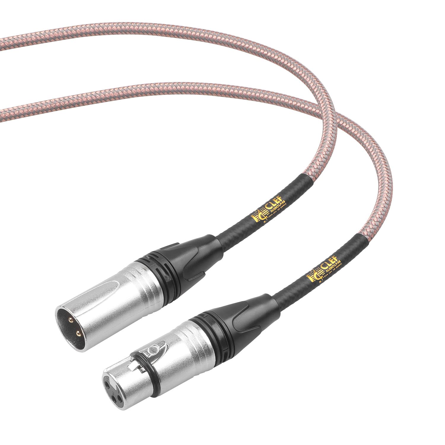 Clef Audio Labs XLR Cable, 12 Feet, Balanced 22AWG Cord, Male to Female, Gold Plated 3-Pin Connectors, Braided Jacket, Zinc Alloy Shell for Microphone, Studio Sound Mixer and Audio Interface