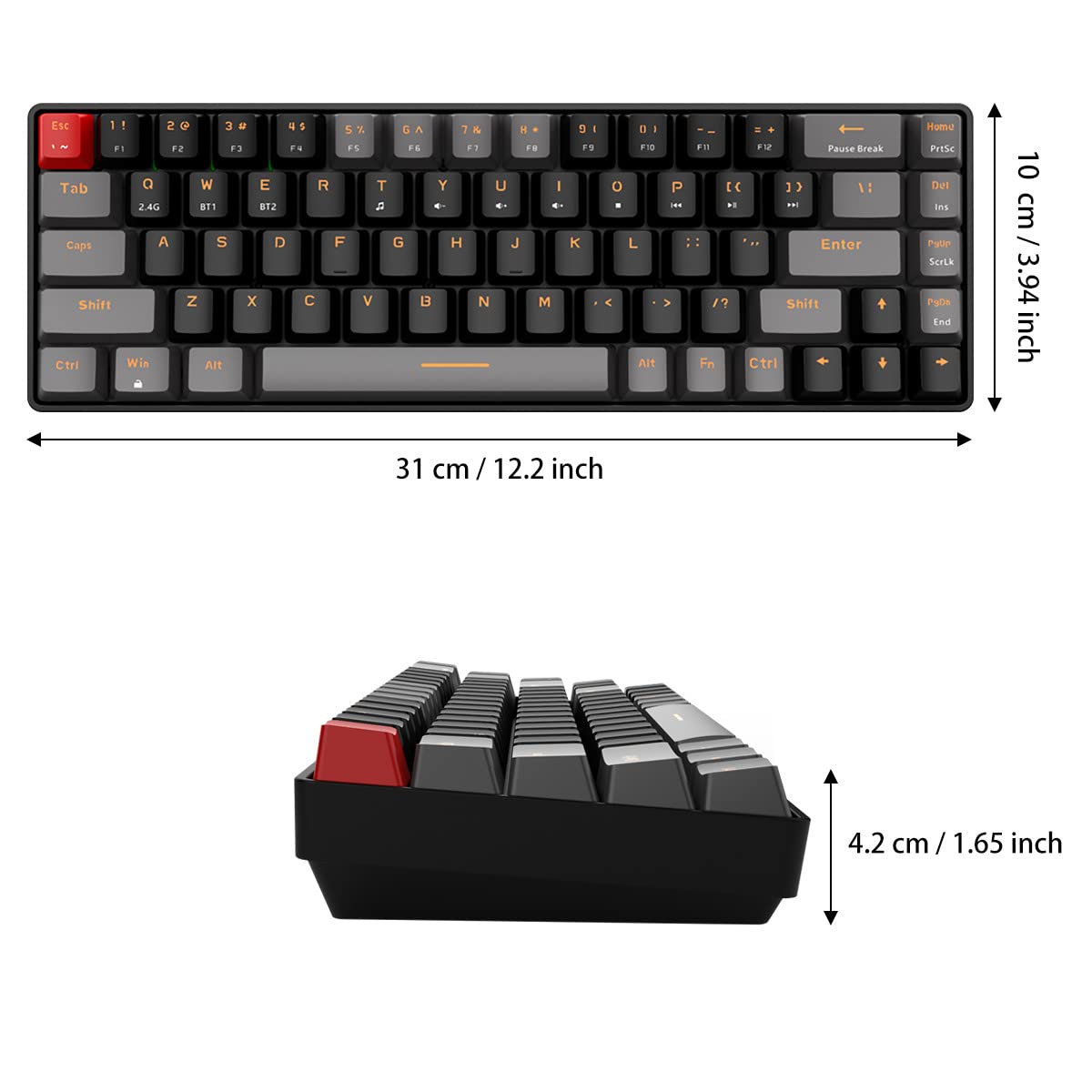 Merdia Dual Mode 2.4G/BT Wireless Mechanical Keyboard Red Switch Gaming Keyboard 68 Keys Black & Grey | Office Keyboard | PC Gaming Keyboards | Creamy Soft Keyboard | Mechanical Gaming Keyboard