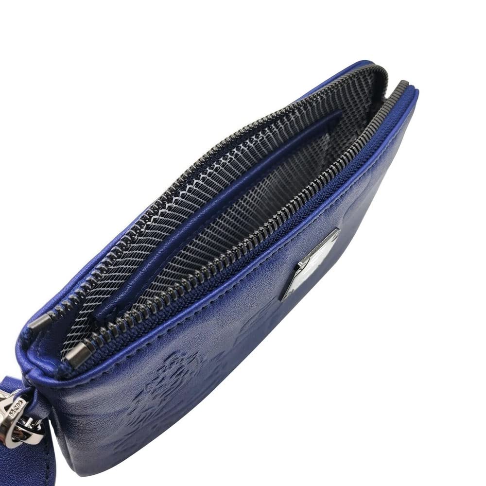 MCM Women's Estate Blue Leather Lion Camo Zipped Wrist Pouch Wallet