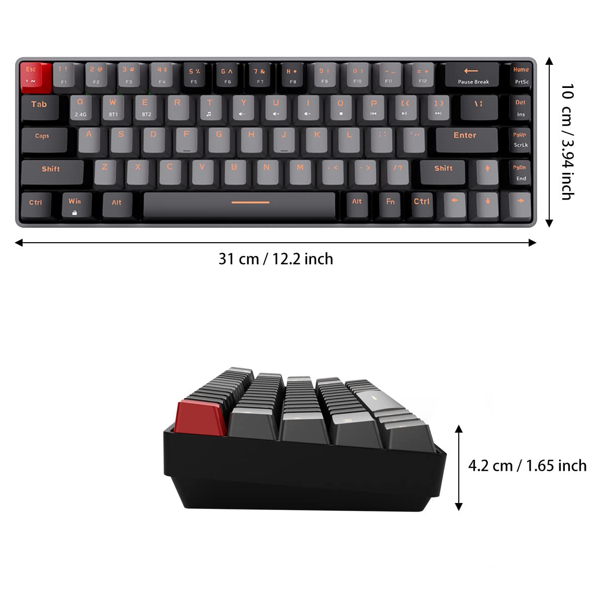 Merdia Dual Mode 2.4G/BT Wireless Mechanical Keyboard Blue Switch Gaming Keyboard 68 Keys Black & Grey | Office Keyboard | PC Gaming Keyboards | Creamy Soft Keyboard | Mechanical Gaming Keyboard