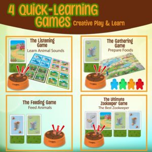 PlayRoute Zoo Keeper Game | Animal Games with Realistic Animal Sounds | 4 Level Board & Card Games | Educational Learning Activity for Kids Ages 5-12 Years and Up