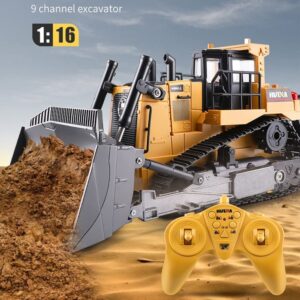 1/16 Scale 2.4Ghz Remote Control Bulldozer RC Bulldozer Toy 9 Channel RC Front Loader Tractor for Kids Adults, Full Functional RC Construction Vehicles Truck Toys Gift with Light and Sound