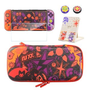 carrying case compatible with nintendo switch oled（scarlet & violet ),switch oled case cover with screen protector,playstand,thumb grip caps for nintendo switch oled.