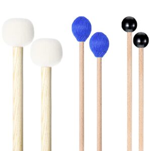 cindeer 3 pcs pairs drum mallet 1 blue hard yarn head keyboard marimba mallets 1 black rubber bell 1 mallets wool felt drum stick for percussion bass timpani instrument bell glockenspiel