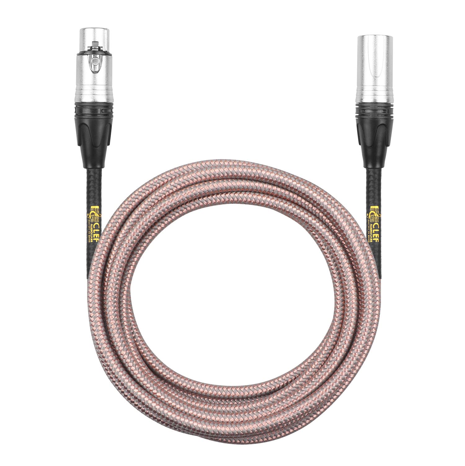 Clef Audio Labs XLR Cable, 12 Feet, Balanced 22AWG Cord, Male to Female, Gold Plated 3-Pin Connectors, Braided Jacket, Zinc Alloy Shell for Microphone, Studio Sound Mixer and Audio Interface