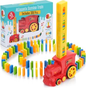 300 pcs domino train set - automatic rally setter for boys & girls - ages 4-10 - montessori toy with colorful tracks - christmas & creative birthday toy, automatic block laying stacker game