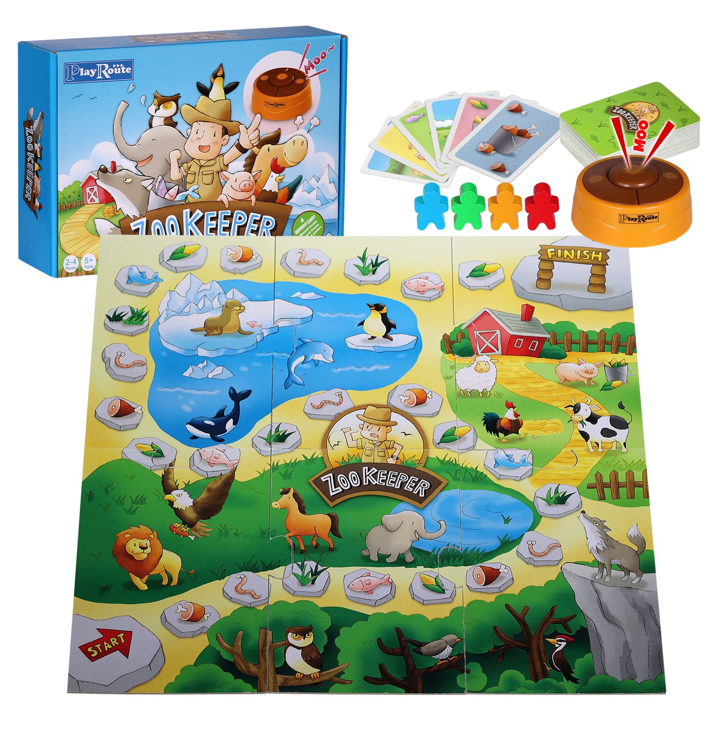 PlayRoute Zoo Keeper Game | Animal Games with Realistic Animal Sounds | 4 Level Board & Card Games | Educational Learning Activity for Kids Ages 5-12 Years and Up