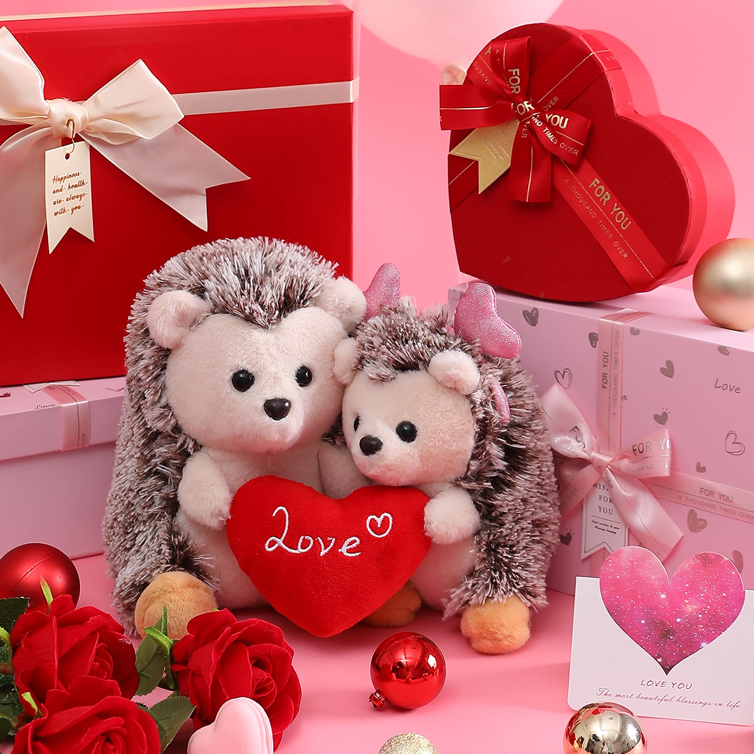 IKASA Hedgehog Stuffed Animal Plush Toy Holding Heart with Love for Valentine Day,7.8" Pair of Cute Soft Small Toy,Gifts for Girlfriend (Hedgehog)