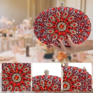 CORIOS Women Evening Bag Rhinestone Clutch Purse Sparkly Sequin Handbag Bridal Wedding Purse Crystal Clutch Bag Glitter Shoulder Bag Crossbody Bag for Wedding Banquet Cocktail Prom Party Red