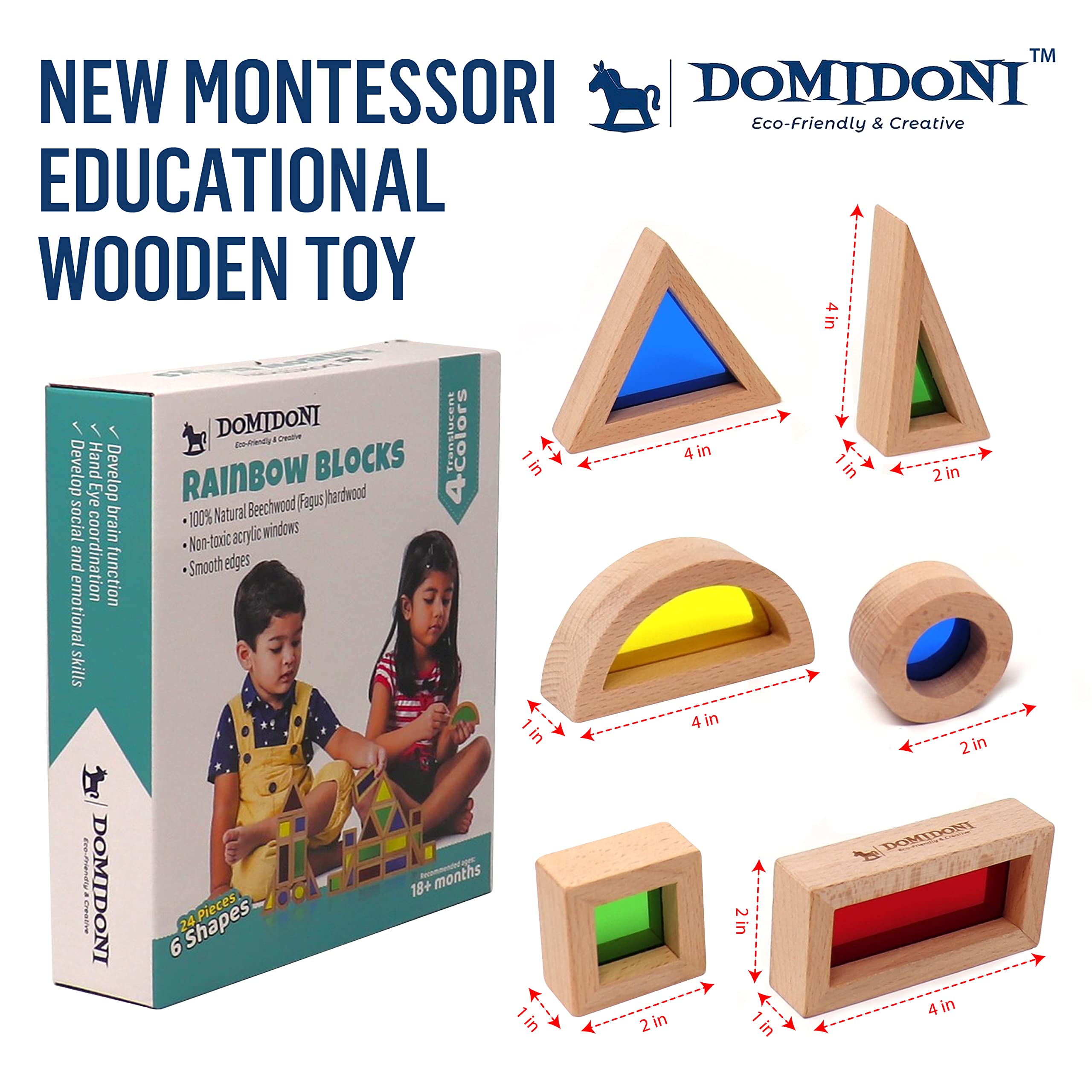 DomiDoni Wood Building Blocks Set - Montessori Toys Wooden Stacking Blocks for Toddlers Baby Boys and Girls - Preschool Shape Sorting and Stacking Wooden Toys Gifts for Kids