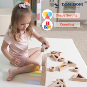 DomiDoni Wood Building Blocks Set - Montessori Toys Wooden Stacking Blocks for Toddlers Baby Boys and Girls - Preschool Shape Sorting and Stacking Wooden Toys Gifts for Kids