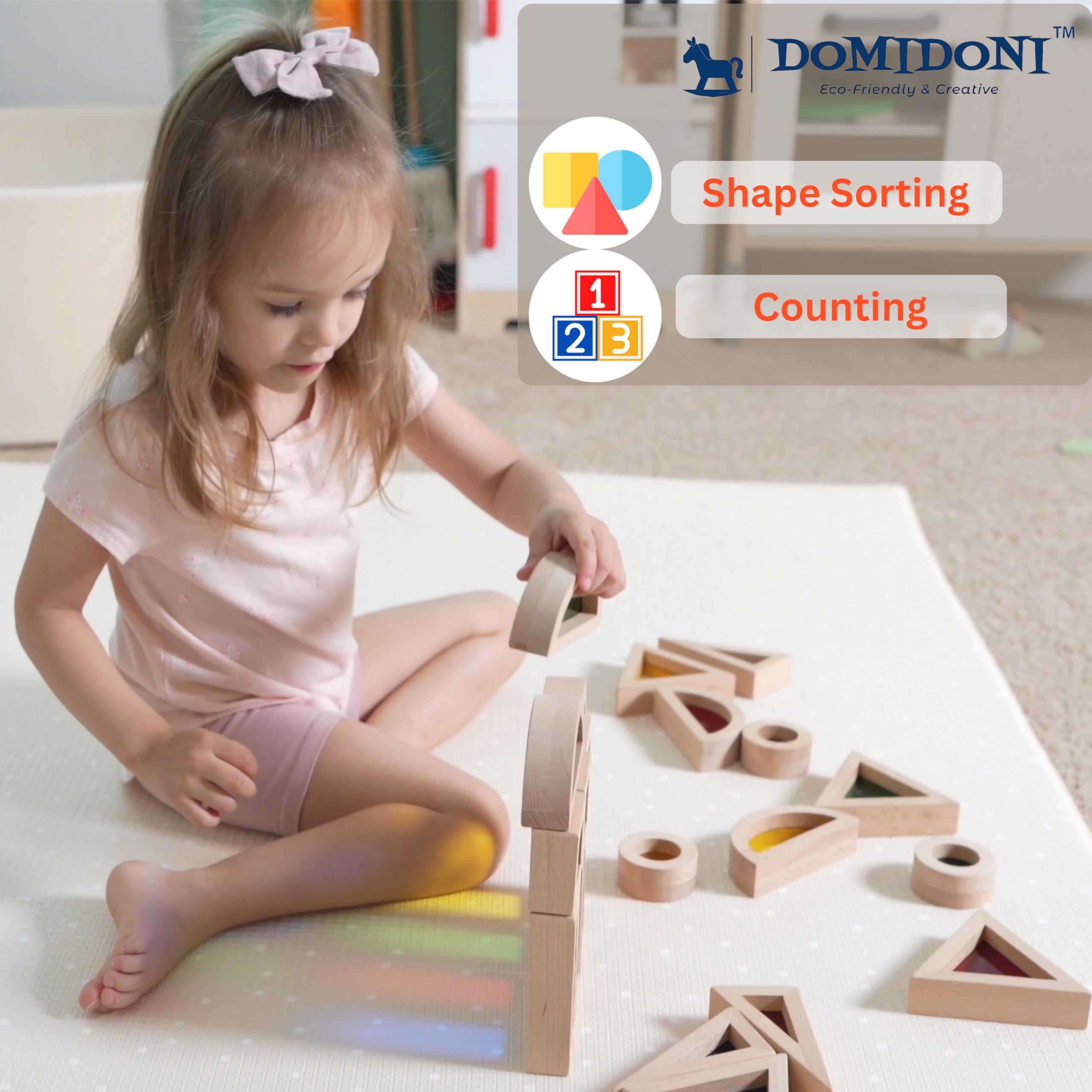 DomiDoni Wood Building Blocks Set - Montessori Toys Wooden Stacking Blocks for Toddlers Baby Boys and Girls - Preschool Shape Sorting and Stacking Wooden Toys Gifts for Kids