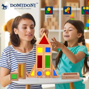 DomiDoni Wood Building Blocks Set - Montessori Toys Wooden Stacking Blocks for Toddlers Baby Boys and Girls - Preschool Shape Sorting and Stacking Wooden Toys Gifts for Kids