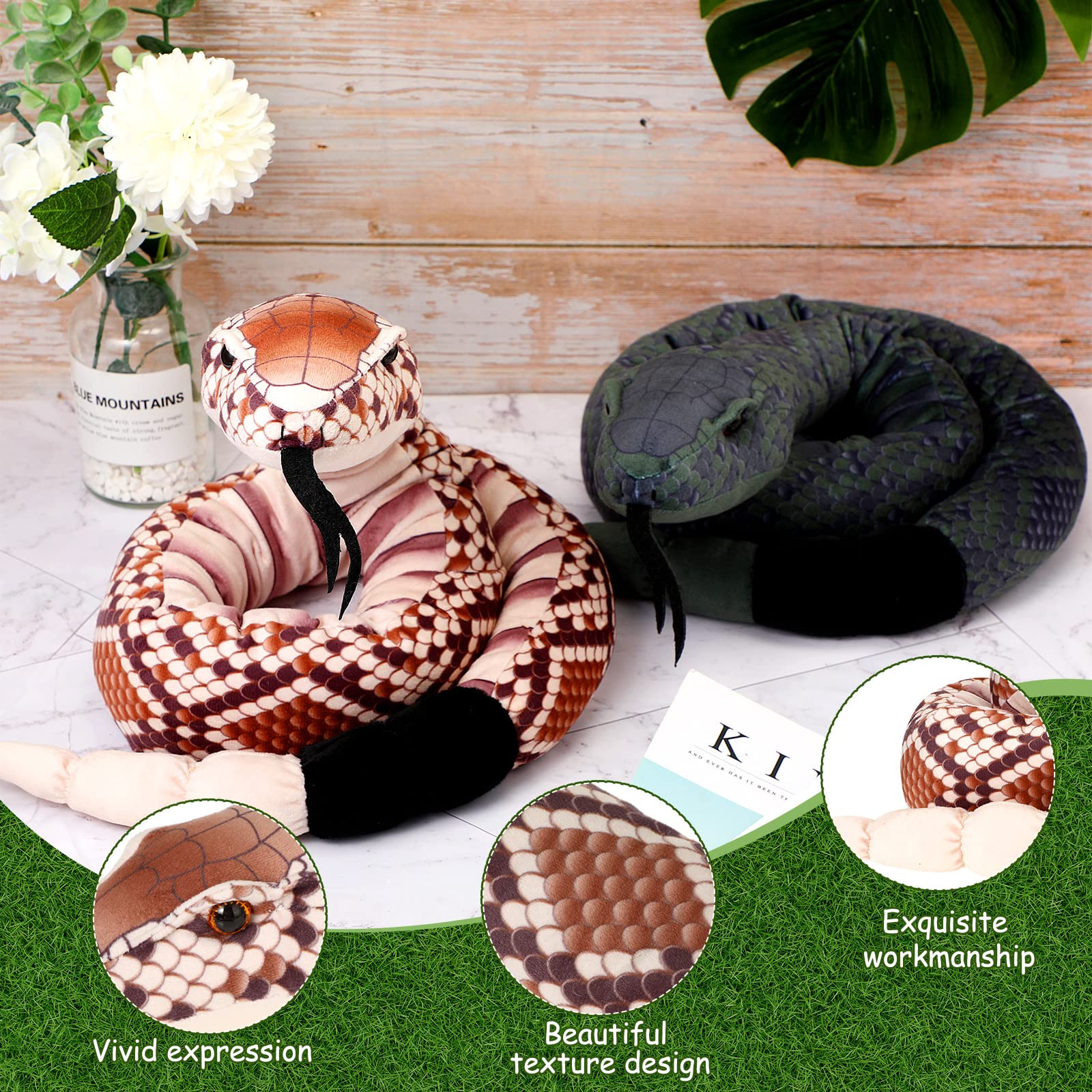 Moneer 2 Pcs Halloween Realistic Animal Snake Stuffed Animal 54 Inch Long Stuffed Animal Plush Snake Rattlesnake Plush Toy Giant Snake Fake Stuffed Snake for Halloween Christmas