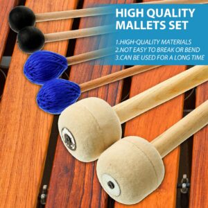 Cindeer 3 Pcs Pairs Drum Mallet 1 Blue Hard Yarn Head Keyboard Marimba Mallets 1 Black Rubber Bell 1 Mallets Wool Felt Drum Stick for Percussion Bass Timpani Instrument Bell Glockenspiel