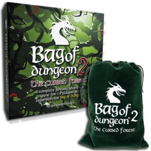 the cursed forest: bag of dungeon 2 is the 2nd game in this popular series of fantasy adventure board games | a complete game and expansion for bod | 1-4 players | age 7+ | simple-to-play