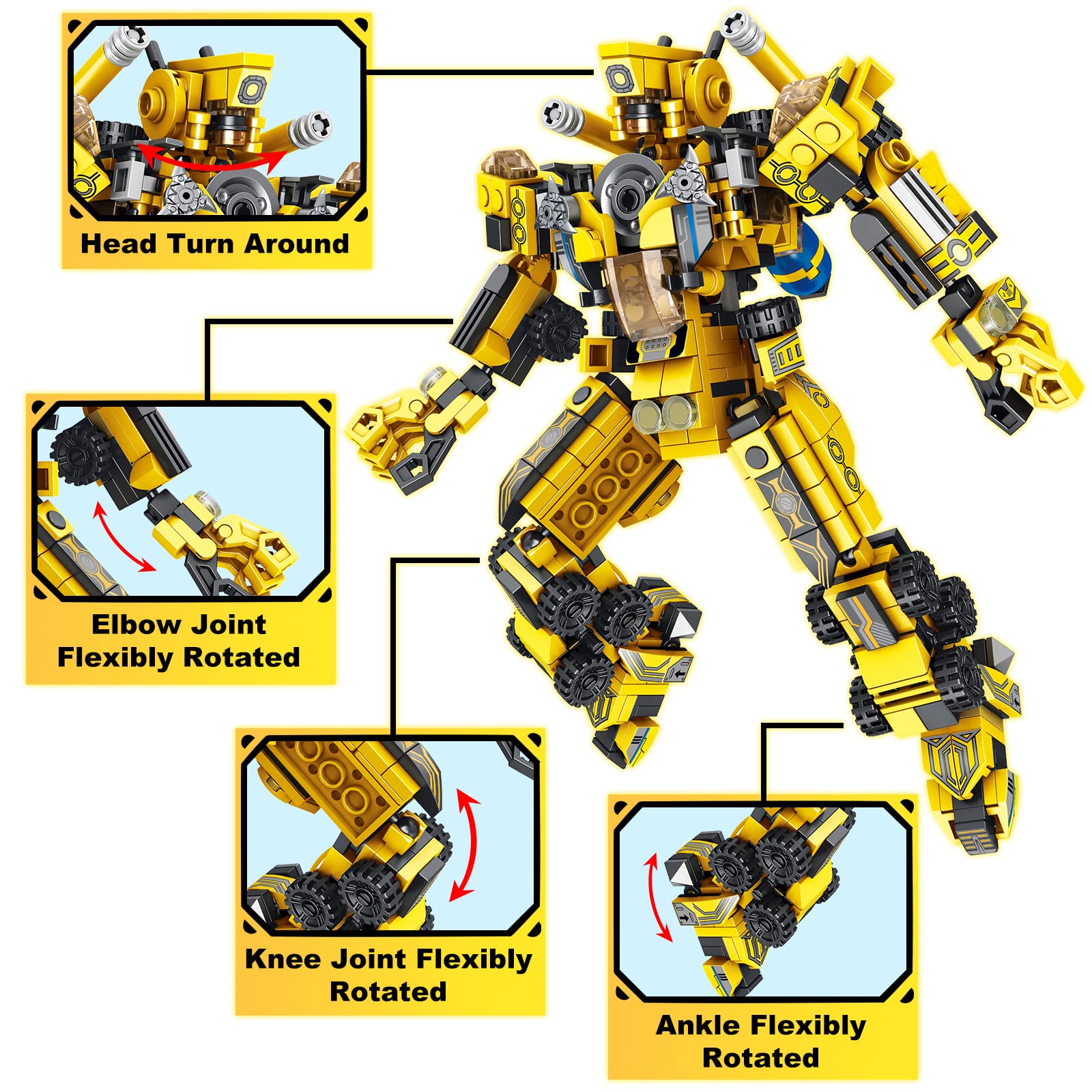 PANLOS Robot Building Toys, 12-in-1 Transforming Engineering Building Blocks Construction Vehicles Kit, STEM Learning Building Bricks Set, Birthday Gifts for Kids Boys Girls Age 6-12 (573 Pieces)