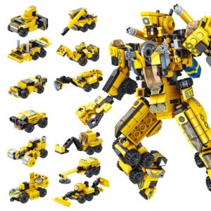 panlos robot building toys, 12-in-1 transforming engineering building blocks construction vehicles kit, stem learning building bricks set, birthday gifts for kids boys girls age 6-12 (573 pieces)