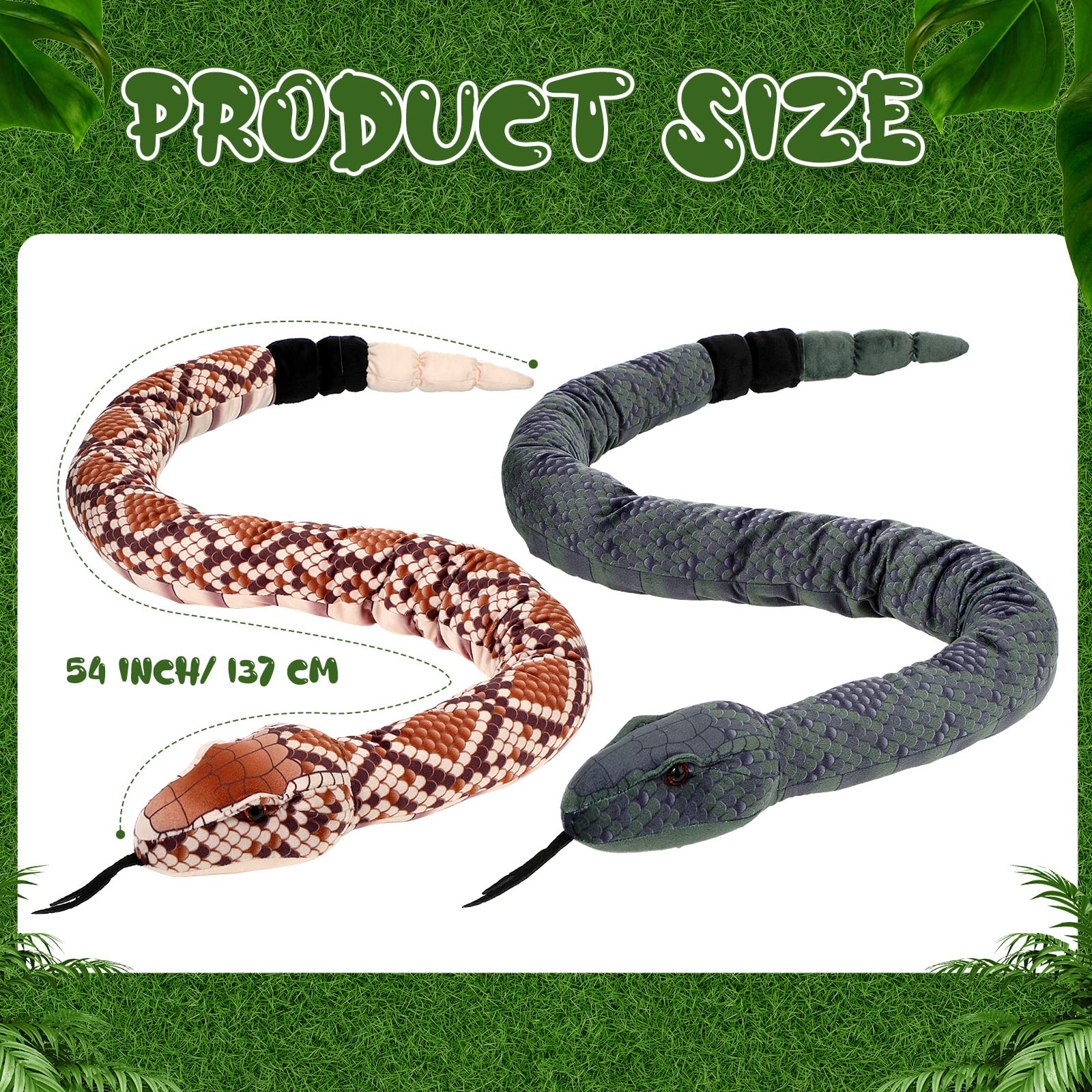 Moneer 2 Pcs Halloween Realistic Animal Snake Stuffed Animal 54 Inch Long Stuffed Animal Plush Snake Rattlesnake Plush Toy Giant Snake Fake Stuffed Snake for Halloween Christmas