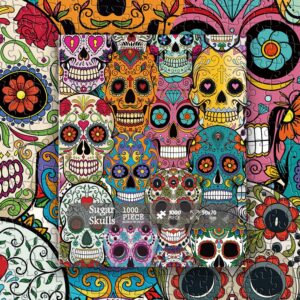 Day of The Dead Sugar Skull Puzzles for Adults 1000 Pieces, Halloween Horror Skeleton Puzzle of Mexican Sugar Skulls Poster, Dia De Los Muertos Jigsaw Puzzle Grateful Dead as Skull Decor