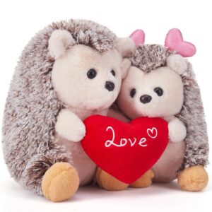 IKASA Hedgehog Stuffed Animal Plush Toy Holding Heart with Love for Valentine Day,7.8" Pair of Cute Soft Small Toy,Gifts for Girlfriend (Hedgehog)