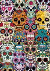 day of the dead sugar skull puzzles for adults 1000 pieces, halloween horror skeleton puzzle of mexican sugar skulls poster, dia de los muertos jigsaw puzzle grateful dead as skull decor