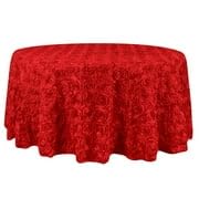 Efavormart 132" Wholesale Round Table Cover RED Grandiose Rosette 3D Satin Tablecloth for Wedding Party Event Decoration