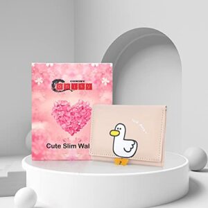 CONISY Cute Wallets for Women, Leather RFID Blocking Small Trifold Wallet with ID Window for Girls and Ladies Womens Wallet (Duck Pink)