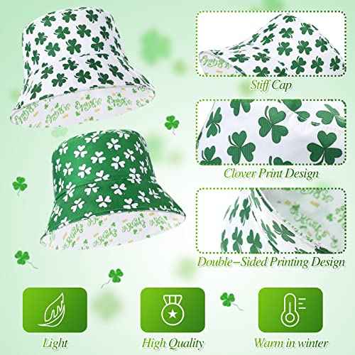 2 Pcs St. Patrick's Day Bucket Hat Shamrock Fisherman Hat Lucky Four Leaf Clover Green Irish Top Hat for Saint Patrick's Day Accessories Men Women Summer Beach Hiking Fishing Travel