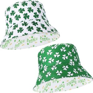 2 Pcs St. Patrick's Day Bucket Hat Shamrock Fisherman Hat Lucky Four Leaf Clover Green Irish Top Hat for Saint Patrick's Day Accessories Men Women Summer Beach Hiking Fishing Travel