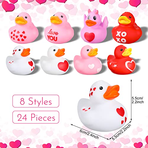 Leitee 48 Pieces Valentine Rubber Ducks Heart Rubber Ducks Red and Pink Valentine Ducks Valentines Day Party Favors Mini Ducks Bulk for Valentines Day Birthday Decoration, 8 Styles