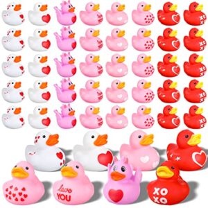 Leitee 48 Pieces Valentine Rubber Ducks Heart Rubber Ducks Red and Pink Valentine Ducks Valentines Day Party Favors Mini Ducks Bulk for Valentines Day Birthday Decoration, 8 Styles