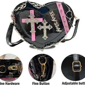 Gothic Heart-shaped Zip Chain Crossbody Bag Kawaii Wallet Y2k Shoulder Bag Y2k Fashion Y2k Purse (Black)