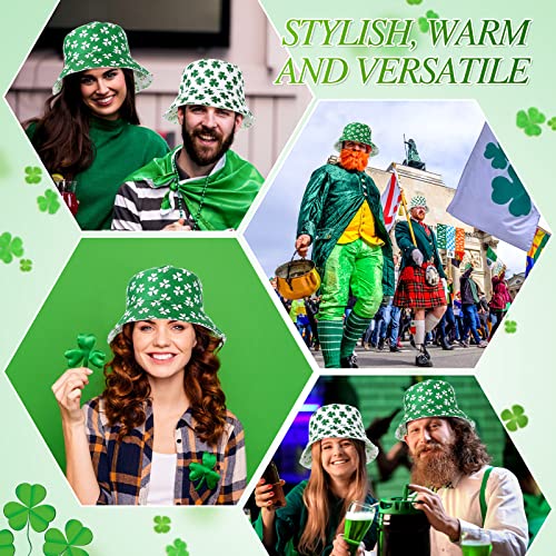 2 Pcs St. Patrick's Day Bucket Hat Shamrock Fisherman Hat Lucky Four Leaf Clover Green Irish Top Hat for Saint Patrick's Day Accessories Men Women Summer Beach Hiking Fishing Travel