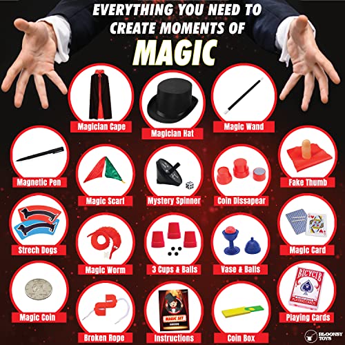 BLOONSY Magic Kit for Kids | Magic Tricks Set for Kids Age 6 8 10 12 | Magician Costume for Pretend Play with Easy to Follow Guide and Video Instructions Included