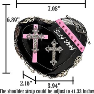 Gothic Heart-shaped Zip Chain Crossbody Bag Kawaii Wallet Y2k Shoulder Bag Y2k Fashion Y2k Purse (Black)