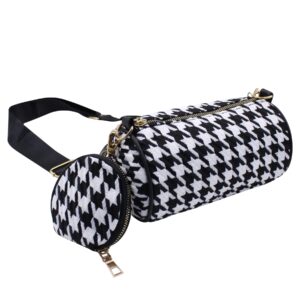 Women Fashion Houndstooth Printed Crossbody Shoulder Bag Lady Small Clutch Handbag with Mini Wallet Coin Purse